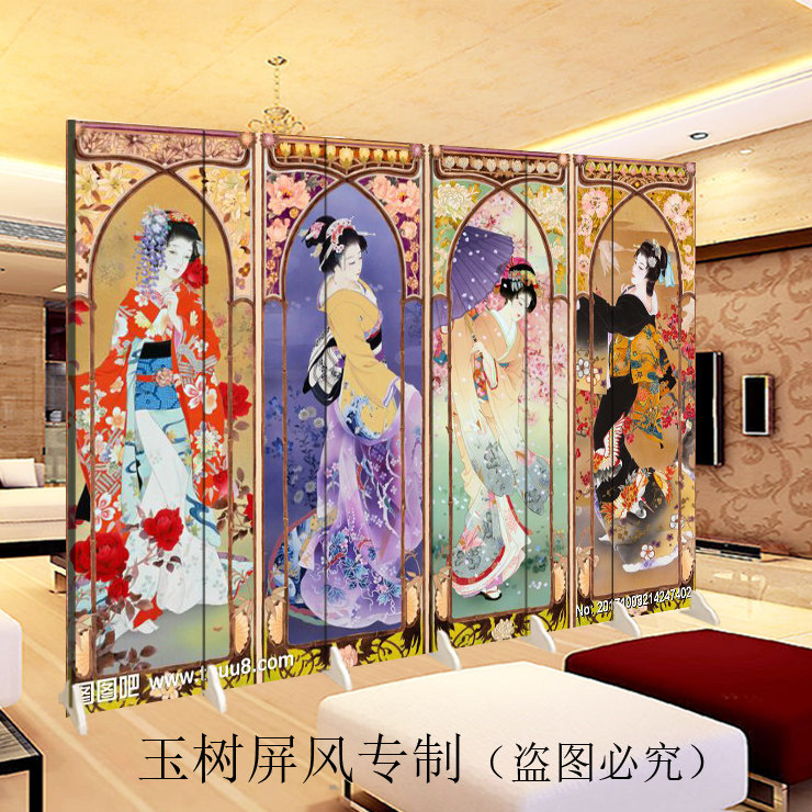 日式和风仕女图折叠屏风隔断浮世绘寿司仙鹤日本料理韩国烤肉餐厅