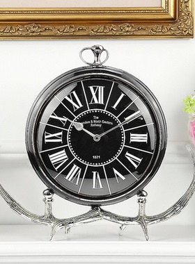 轻奢美式金属鹿角装饰台钟