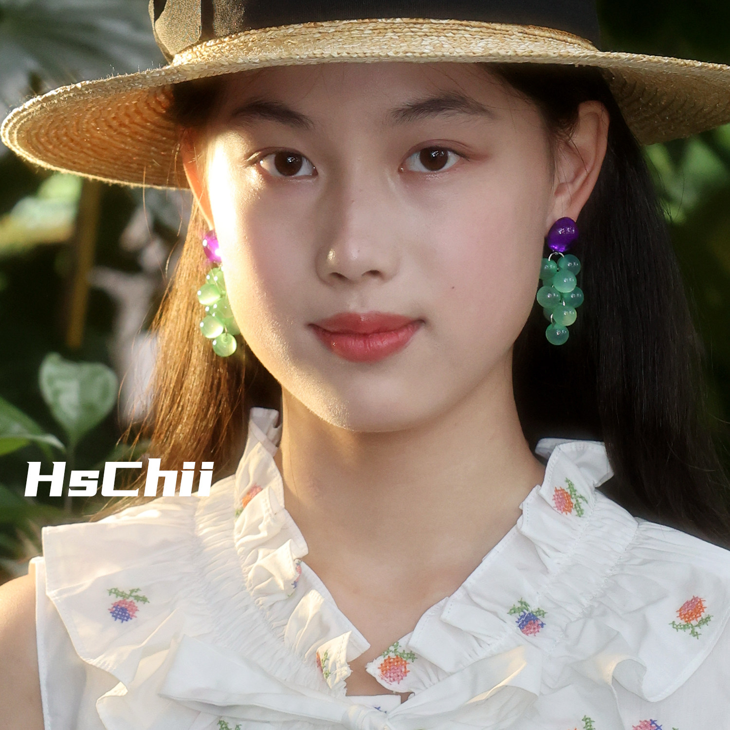 西迟法式复古猫眼葡萄耳环艺术生耳夹法国梦幻庄园耳饰油画风耳钉