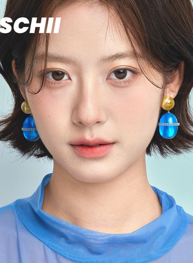 西迟原创设计流光气泡糖耳环女撞色几何造型时尚个性耳饰新品耳夹