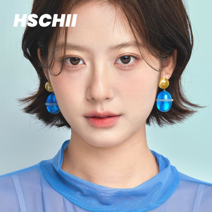 西迟原创设计流光气泡糖耳环女撞色几何造型时尚个性耳饰新品耳夹