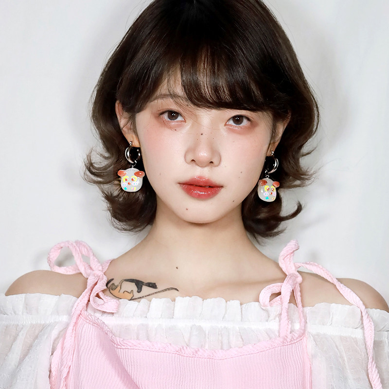 西迟原创设计彩绘小狗耳圈耳环日杂风日系卡通可爱立体原创设计感