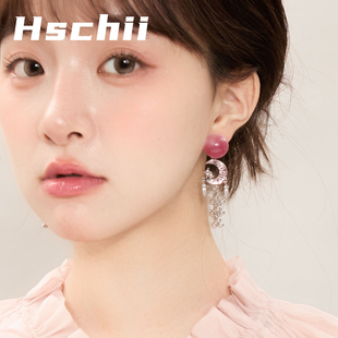 西迟松石绿藕荷粉月亮星星流苏耳环复古新中式高级感长款耳坠耳夹