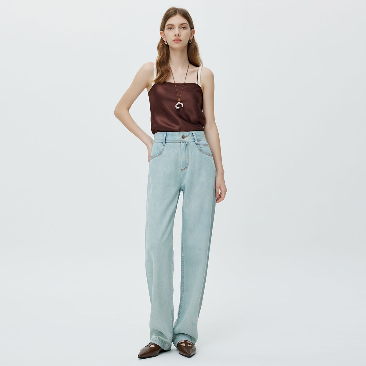 AMAC JEANS-薄款汉麻莱赛尔 高质感拖地阔腿浅色牛仔长裤