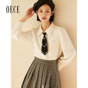 衬衣上衣 女复古学院帅气长袖 Oece设计感衬衫 春秋冬新款