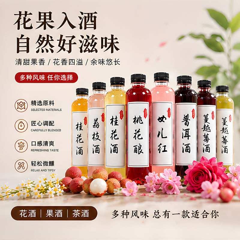 贵州苗寨/花果酒荔枝酒玫瑰酒桃花酒茉莉花酒桂花酒女士低度果酒