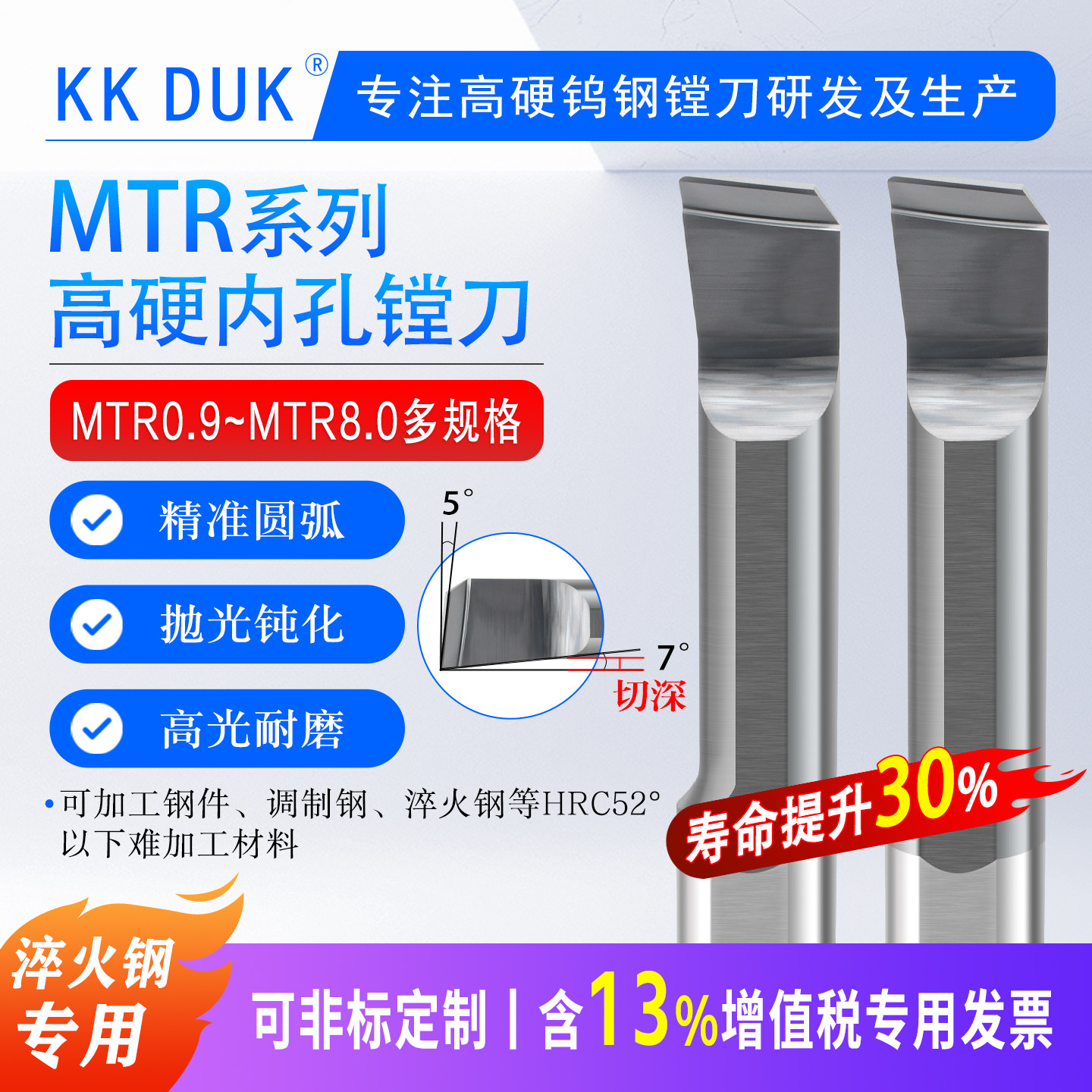 高硬MTR小径内孔镗刀钢件 调制钢 淬火钢等HRC52°以下MTR0.8-8.0图片