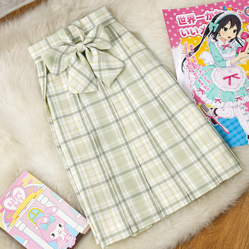 清新绿色jk原创格裙甜美百褶裙女