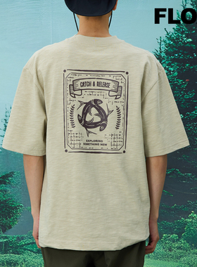 FLOAT钓鱼佬复古印花路亚钓鱼CATCH&RELEASE原则户外短袖宽松T恤