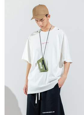 FLOAT 夏季新款印花300g重磅全棉圆领宽松嘻哈街头短袖男T恤