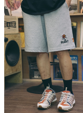 FLOAT 夏季新款棉质宽松透气花刺绣时尚纯色休闲百搭男女同款短裤