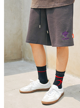 FLOAT 夏季新款285g重磅棉简约刺绣潮流休闲简约纯色运动短裤男