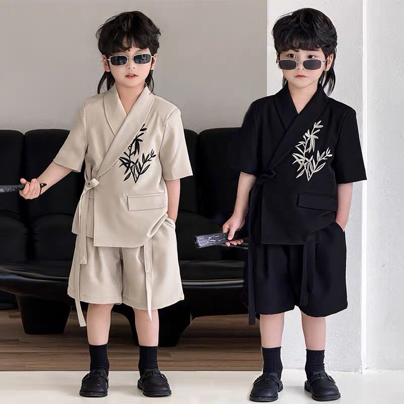 中式2025国潮风男童短袖西装礼服