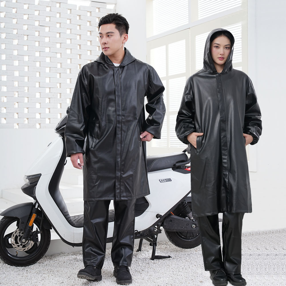 加长款连帽秋季单款皮衣男宽松防油防水中老年皮裤套装工作服正阳