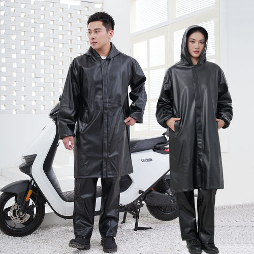 防水防油耐脏工服加长皮衣连帽款