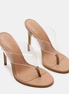 欧美时装凉鞋圆头PVC夹趾细跟宴会高跟鞋sandals heels 10cm