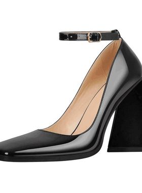 欧美方头时装单鞋黑色高跟鞋小众女鞋heels