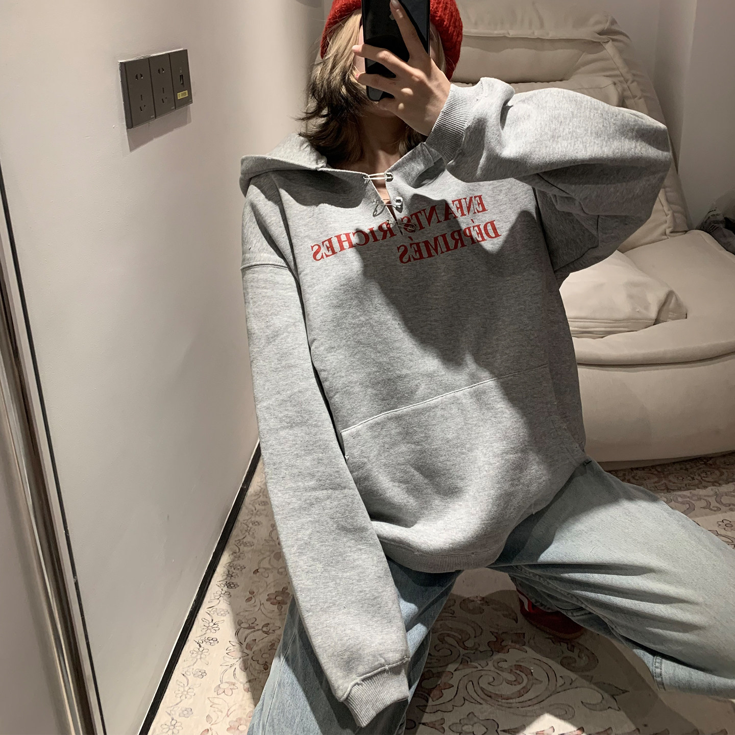 金珉奎西村力同款忧郁的富二代别针设计感美式潮牌男女连帽卫衣