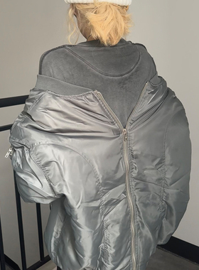 冬季高街飞行夹克VIBE棒球服棉衣男女情侣oversize宽松设计感棉服