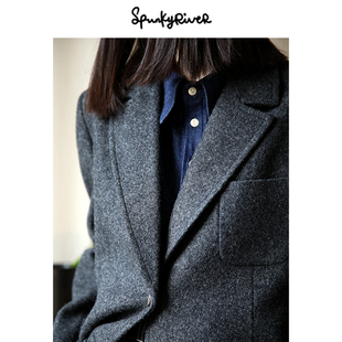 丹麦深灰色羊毛女士单西复古西服麦尔登呢厚实羊毛保暖秋冬西服