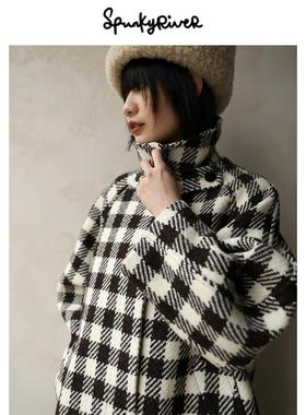 SPR｜Marling and Evans英国粗花呢格子插肩袖复古廓形羊毛长大衣