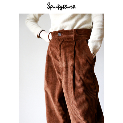 法式复古灯芯绒高腰长裤
