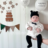 绅士宝宝哈衣领结衬衣包屁衣春秋翻领衬衫 百天照满月男童新生儿