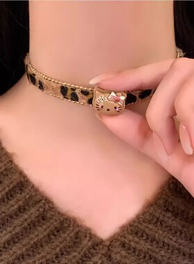 复古辣妹风豹纹小猫项圈女choker颈链脖子配饰精致高级感项链饰品