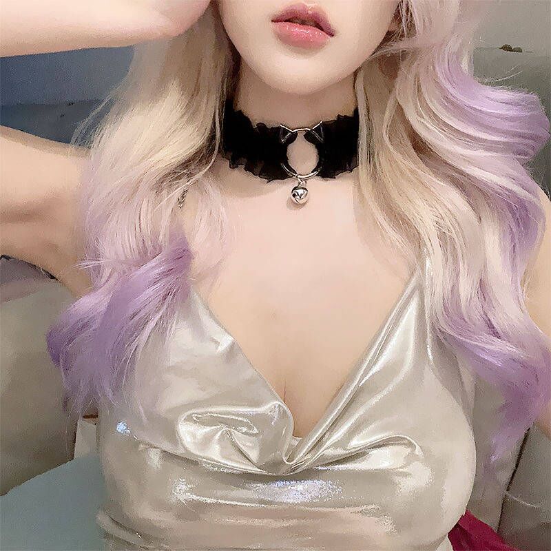 铃铛项圈女蕾丝脖圈颈环颈带颈圈choker锁骨链猫耳朵小铃铛喵项链