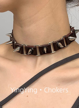 辣妹亚文化项圈锁骨链朋克哥特风项链日系涩谷拼接铆钉项圈choker