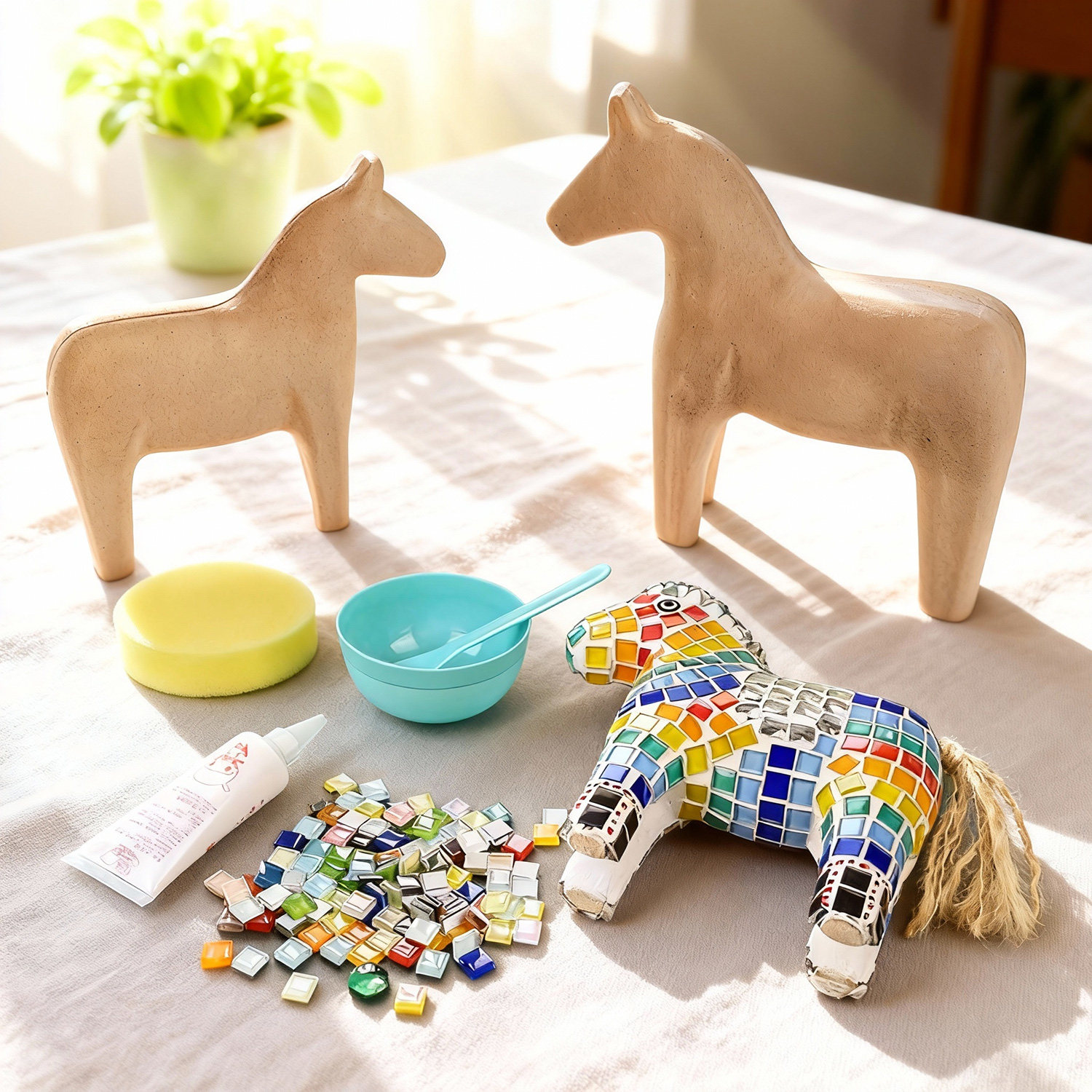 DIY木质底胚马赛克手工材料 春节马年模具彩绘白胚新年小马小动物