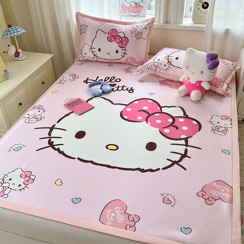 三丽鸥helloKitty凉感冰丝凉席三件套可爱卡通空调席女孩席子学生