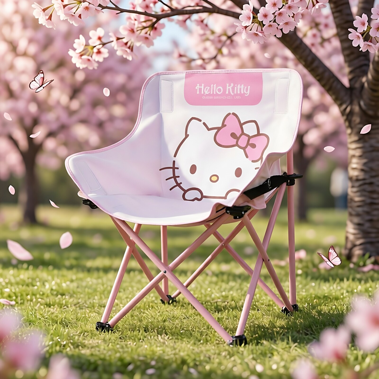 三丽鸥helloKitty月亮椅露营椅子户外折叠椅便携躺椅钓鱼椅凳沙滩