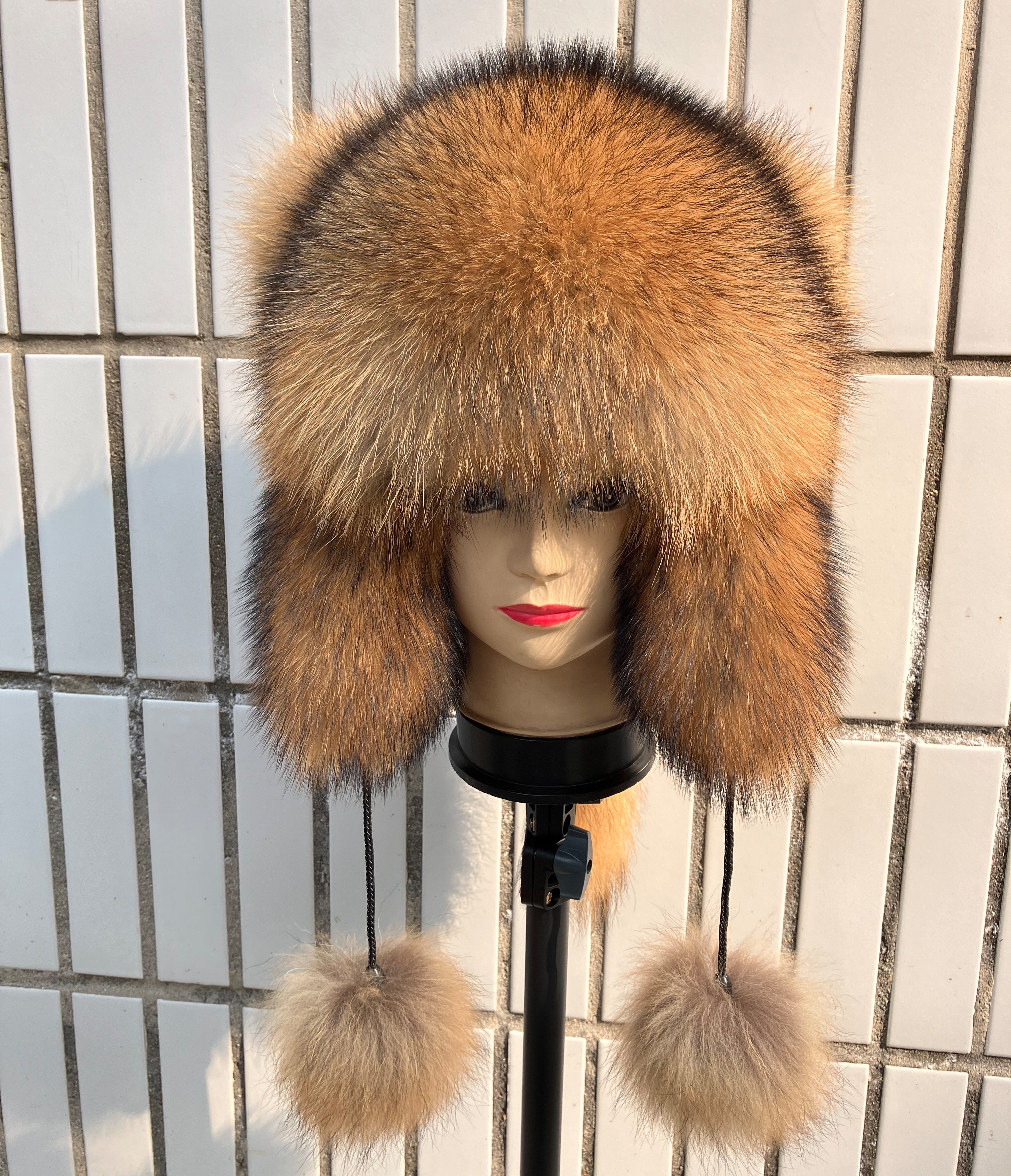 儿童小浣熊猫耳帽男女貉子毛护耳雷锋帽真皮风雪秋冬超萌可爱户外