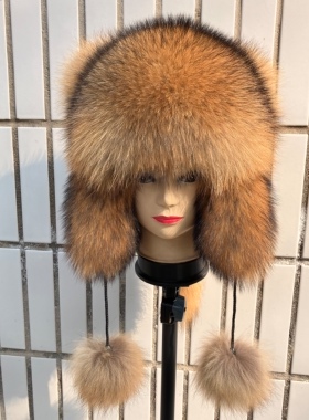 儿童小浣熊猫耳帽男女貉子毛护耳雷锋帽真皮风雪秋冬超萌可爱户外