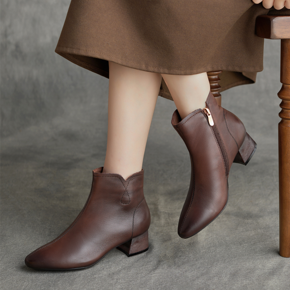 舒适妈妈高帮棉鞋粗跟显瘦时装靴