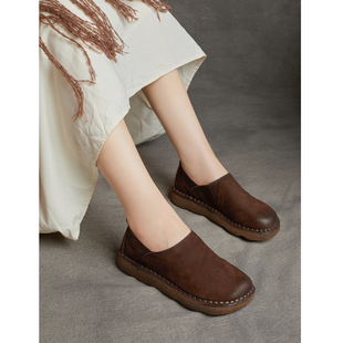 乐福鞋 民族风复古真皮手工软底软面平跟套脚单鞋 女 新款 2025秋季