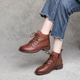 棕色短靴女2025秋季 新款 英伦风圆头系带显瘦马丁靴舒适保暖骑士靴