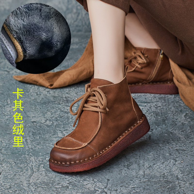 加绒时装靴子女冬季新款爆款软底真皮高帮舒适保暖棉鞋平底短靴,女鞋,时装靴,淘宝优惠券,粉丝福利购,淘宝优惠卷