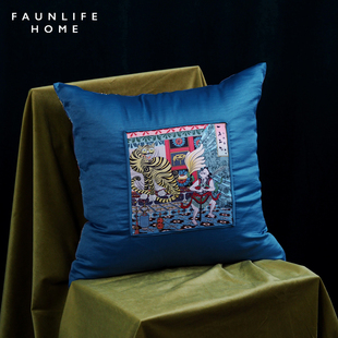 【牧神午后】原创设计狴犴印花缎面双面可用新国风抱枕靠枕靠垫