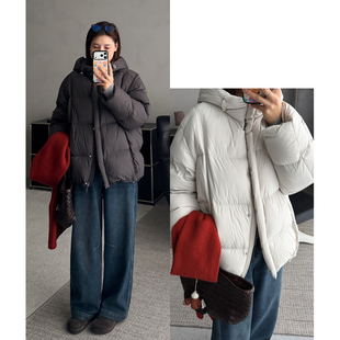 90匈牙利绒云朵泡芙连帽羽绒服冬季新款纯色宽松保暖面包服外套女