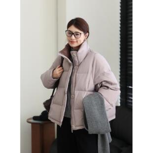 90白鸭绒加厚羽绒服冬季新品立领纯色休闲时尚宽松百搭面包服外套