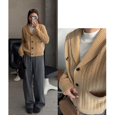 韩版休闲软糯麻花刺绣针织衫毛衣