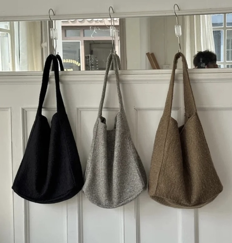 高级感毛呢子大容量托特包女2024新款秋冬百搭单肩斜挎包