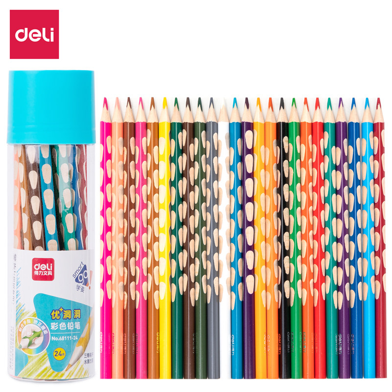得力68111原木洞洞彩色铅笔彩铅笔小学生用一年级美术生24色画笔,文具电教/文化用品/商务用品,彩铅,淘宝优惠券,粉丝福利购,淘宝优惠卷