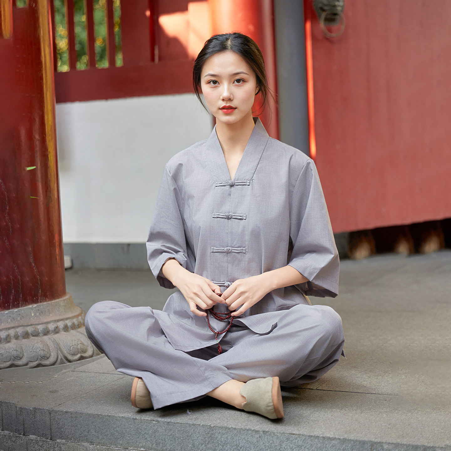 夏季短袖居士衣服女男禅修服丝光棉常规盘扣佛系禅意中式布扣套装