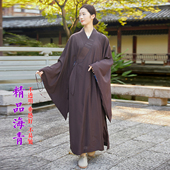 海青女居士服皈依服装 禅修宽袖 海清多丽丝透气不透明青衣僧服咖色