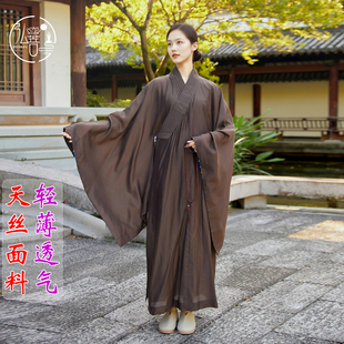 天丝新款海青居士服女男款禅修服海清皈依衣咖啡色透气好轻薄夏季