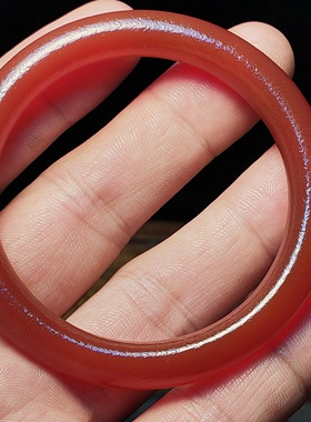 乡村小口径老红玛瑙磨砂玛瑙手镯圆条民族风本命年镯子女小款手环