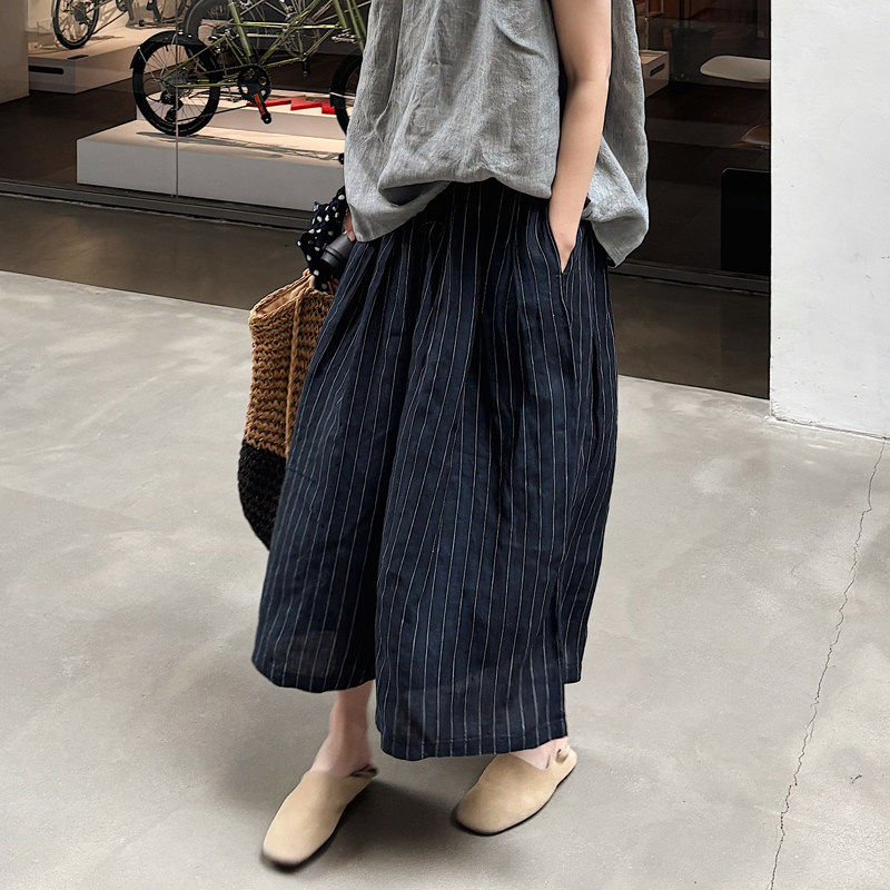 2026夏新女韩国单色织亚麻大码复古文艺格子条纹宽松显瘦阔腿裙裤,女装/女士精品,裙裤,淘宝优惠券,粉丝福利购,淘宝优惠卷